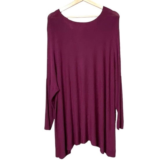 EILEEN FISHER Jersey Knit Long Sleeve Scoop Neck Shark Bite Hem Tunic Top Sz L - Picture 3 of 8